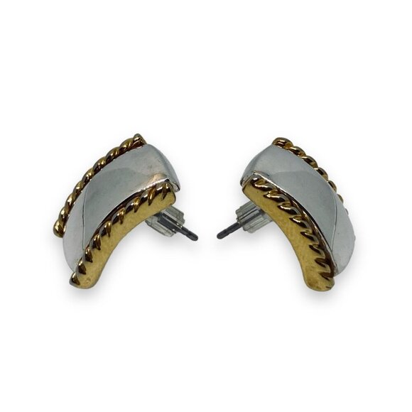 Vintage Napier Two Tone Silver & Gold Tone Minimalist Post Earrings - Picture 2 of 4